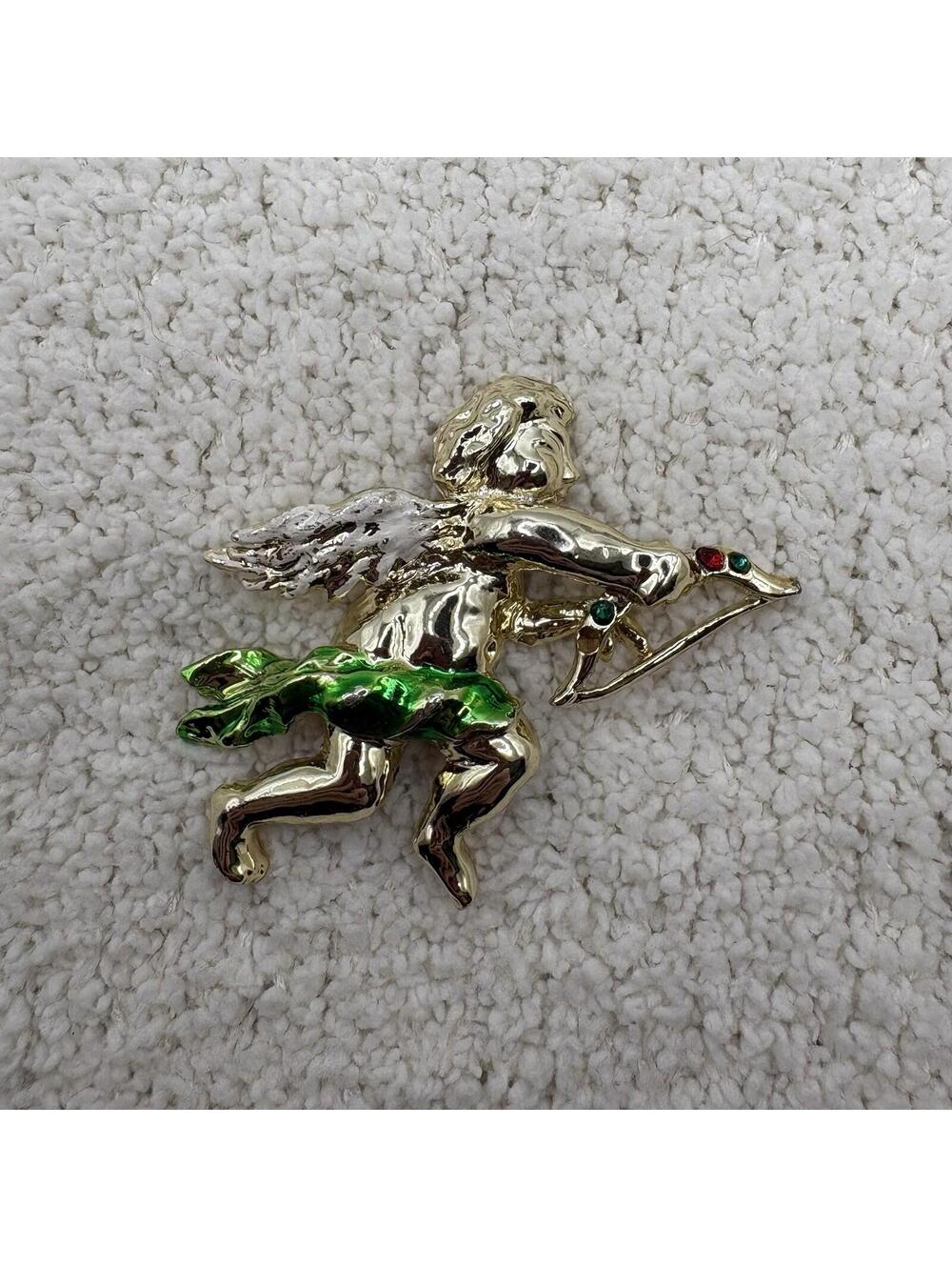 Vintage Gerry’s Cupid Angel Brooch Gold Tone Enamel